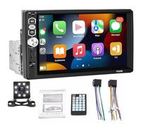 Autoradio Mono DIN avec Apple Carplay Android Auto, 7" Bluetooth Mains Libres autoradio, Prend en Charge AUX/TF/USB EQ FM Radio Mirror Link SWC, récepteurs Audio de Voiture avec caméra de recul 8 LED