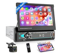 Autoradio Motorsi 1 Din avec A-pple CarPlay et Android Auto, écran Tactile Rétractable 7 Pouces, Bluetooth Mains Libres, Radio Dab, FM, SWC, Mirror Link, USB et Caméra de Recul