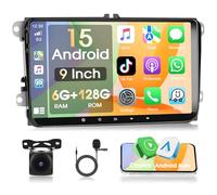 Autoradio Motorsi Android 6+128G pour VW Golf 5 6 Polo Seat Skoda Passat, Autoradio 9 Pouces Android 15 avec Carplay GPS WiFi Bluetooth 5.0 FM/RDS, Caméra AHD De Recul&Micro