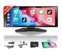 Autoradio portable 10,26""avec CarPlay/Android Auto Sans Fil,AirPlay,Bluetooth,double affichage,caméra embarquée+carte 64Go