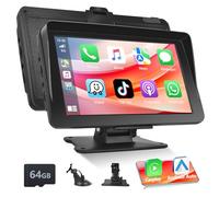 Autoradio Portable A-pple CarPlay, Podofo 7 Pouces Grand écran Tactile IPS avec Bluetooth/Android Auto/FM/AUX/AirPlay/Mirror Cast pour Voitures/SUV/Fourgonnettes/Pick-ups et Camions + Carte TF 64 Go