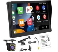 Autoradio Portable sans Fil CarPlay et Android Auto avec Pare-Soleil, Moniteur à écran Tactile 9" Bluetooth Auto stéréo avec caméra de recul, DVR, Lien Miroir/transmetteur FM/AUX véhicule 12 V-24 V