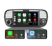 Autoradio sans Fil CarPlay pour Fiat 500 2007-2015,écran IPS 7",Autoradio Fiat 500 Compatible avec Android Auto et Mirrorlink,SWC d'origine,Bluetooth,AM FM RDS,USB,EQ/DSP/Subwoofer,Navigation (Noir)