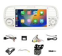 Autoradio sans fil Carplayer Android Auto compatible for Fiat 500 2007-2015 Radio Android 9 à écran tactile 7" avec FM RDS, GPS, WiFi, SWC, BT, Mirror Link, Canbus, caméra de recul 12 LED 1 + 32 G