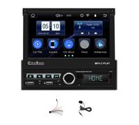 Autoradio simple DIN avec CarPlay, Android Auto, écran tactile escamotable de 7 pouces, Bluetooth, FM et MirrorLink.
