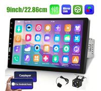 Autoradio stéréo simple DIN CarPlay Android Auto, écran tactile 9 pouces avec audio Bluetooth FM AM, iOS/Android Mirror Link TF/USB/AUX, lecteur multimédia de voiture, caméra de recul + microphone Fon
