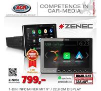 Autoradio ZENEC Z-N965 1-Din, système multimédia, DAB+, Bluetooth, USB, Android