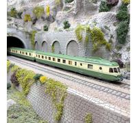 Autorail diesel RGP I avec remorque XAD2735 + XRA7755, livrée vert/beige, SNCF,