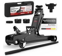 AUTORIA Cric 2,5T - Cric hydraulique plat avec mallette, 3X support en caoutchouc et adaptateurs - pour voitures et véhicules surbaissés - jusqu’à 2 500 kg de capacité de levage