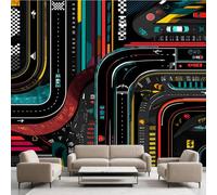 Autoroute Géométrique Film Autocollant Stickers Muraux Abstrait Ligne Papier Peint, Illusion D'optique Mural pour Salon Chambre Décoratif Murale Pour Meuble Stickers Muraux 366 x 254 cm