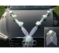 Autoschmuck Organza M Décoration de voiture de mariage avec ruban en organza, nœuds et roses, guirlande, rotin