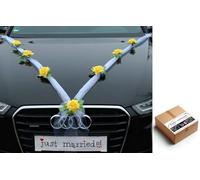 Autoschmuck Organza M Décoration de voiture de mariage ruban organza et roses (jaune/blanc)