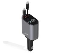 AutoSky Chargeur de Voiture rétractable 4 en 1 avec Charge Rapide - Câble USB-C intégré, Ports USB-A et USB-C
