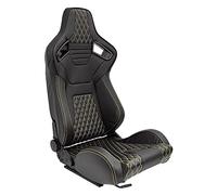 AUTO-STYLE Siège baquet 'AK' - Simili Cuir Noir + Surpiqûres jaune - Dossier régable - incl. glissières, Coutures jaunes
