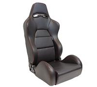 AUTO-STYLE Siège baquet 'Eco' - Simili Cuir Noir + Surpiqûres rouge - Dossier régable (à gauche) - incl. glissières