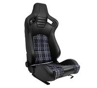 AutoStyle Siège baquet 'GT' - Simili Cuir Noir + Tissu en motif à carreaux Gris + Surpiqûres Gris - Dossier réglable - incl. glissières