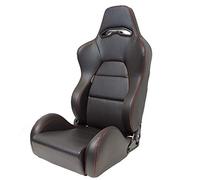 AUTO-STYLE Siège baquet 'Eco' - Simili Cuir Noir + Surpiqûres rouge - Dossier régable (à droite) - incl. glissières
