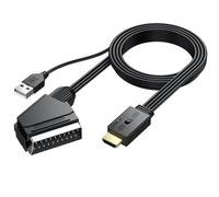 AUTOUTLET Convertisseur Péritel vers HDMI 1080P 60Hz, Commutateur 4:3/16:9 | Câble SCART Mâle 150cm Intégré, Alimentation USB, Plug and Play, PAL/NTSC/SECAM, pour VHS, VCR, Lecteur DVD, HDTV