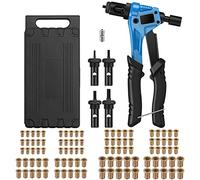 AUTOUTLET Kit de 8" Pince Ecrou a Riveter Pistolet à Ecrou Rivets avec Mandrins M3 M4 M5 M6 et 100PCS Rivets Outils de Rivetage pour Riveteuse à Main Mini Riveteuse à Ecrou avec Boîte à Outils Bleu