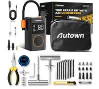 AUTOWN Kit De Réparation De Pneus，avec Pompe À Air Électrique, Kit De Réparation De Pneus De Voiture 54 Pièces avec Mini-Pompe À Vélo Portable Rechargeable De 150 Psi, Compresseur Rechargeable