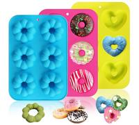 AUTOWNLUX 3 Pièces moule à donuts en silicone, 6 cavités Donut Baking Pan Plateau de Cuisson Antiadhésive, Moule a Donuts Convient pour Gâteaux Bagels Biscuits Muffins (Coeur, Rond, Citrouille)