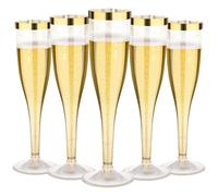 AUTOWNLUX Lot de 30 flûtes à champagne en plastique - 150 ml - Avec bord doré et paillettes dorées - En plastique - Réutilisables - Pour mimosa, bar, mariage, fête, pique-nique en plein air