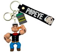 AUTOZOCO Porte-clés Popeye en silicone, porte-clés en caoutchouc de Popeye, porte-clés figurine de Popeye, porte-clés dessin animé Popeye avec épinards, 7,5 cm, silicone, Noir