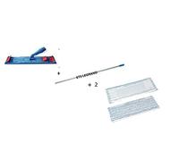 autre Mop : Ensemble support de lavage + 2 franges microfibres + manche en Plastique, Bleu, Blanc, pour Sol à plat
