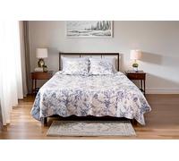 Autrefois Boutis Patchwork Bleu Jouy, Dessus de lit 230x250 cm avec 2 Taies d'oreiller 65x65 cm, Couvre-lit Matelassé 2 Personnes, Dessus de lit Fleurs