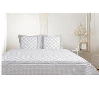 Autrefois Boutis Patchwork Gris Florette - Dessus de lit 230x250 cm avec 2 Taies d'oreiller 65x65 cm, Couvre-lit Matelassé 2 Personnes, Dessus de lit Motif Fleurs