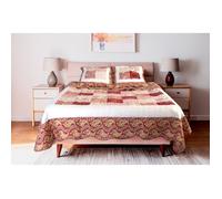 Autrefois - Boutis Patchwork Rouge Mimosa - 230x250 cm - Boutis 2 places avec 2 taies 65x65cm - Couvre-lit Matelassé