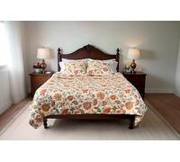 Autrefois Boutis Patchwork Vert et Orange Biot - Dessus de lit 230x250 cm avec 2 Taies d'oreiller 65x65 cm, Couvre-lit Matelassé 2 Personnes, Dessus de lit Fleurs