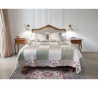 Autrefois Boutis Patchwork Vert Jadis, Dessus de lit 230x250 cm avec 2 Taies d'oreiller 65x65 cm, Couvre-lit Matelassé 2 Personnes, Dessus de lit Fleurs,