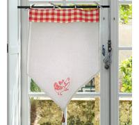 Autrefois Brise bise, Lin brodé, Voilage Broderie poule, Style Charme et campagne, Petit Rideau, Decoration pour fenetre de Cuisine, Salle de Bain, Salon, french style curtain, coq rouge (60 x 120 cm)
