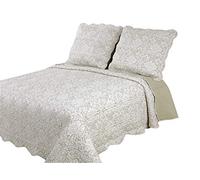 Autrefois Délicat Lin Boutis 230x250 cm avec 2 Taies d'oreiller 65x65cm, Couvre-lit Matelassé 2 Personnes, Dessus de lit Fleurs