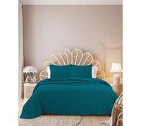 Autrefois Dessus de lit 180 x 240 cm Sixtine Bleu Prusse - Effet Peau de pêche - Couvre lit matelassé Doux et léger - Boutis uni 1 Place - Couverture Microfibre - Plaid canapé déco