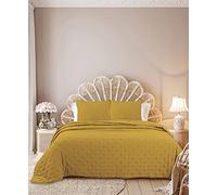 Autrefois Dessus de lit 180 x 240 cm Sixtine Or Jaune - Effet Peau de pêche - Couvre lit matelassé Doux et léger - Boutis uni 1 Place - Couverture Microfibre - Plaid canapé déco