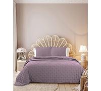 Autrefois Dessus de lit 180 x 240 cm Sixtine Rose Parme - Effet Peau de pêche - Couvre lit matelassé Doux et léger - Boutis uni 1 Place - Couverture Microfibre - Plaid canapé déco