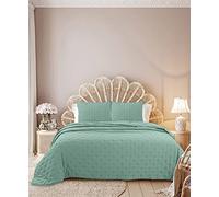 Autrefois Dessus de lit 180 x 240 cm Sixtine Vert Aqua - Effet Peau de pêche - Couvre lit matelassé Doux et léger - Boutis uni 1 Place - Couverture Microfibre - Plaid canapé déco