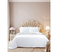 Autrefois Dessus de lit 240 x 260 cm Sixtine Blanc Neige - Effet Peau de pêche - Couvre lit matelassé Doux et léger - Boutis uni 2 Places - Couverture Microfibre - Plaid canapé déco