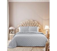 Autrefois Dessus de lit 240 x 260 cm Sixtine Gris Clair - Effet Peau de pêche - Couvre lit matelassé Doux et léger - Boutis uni 2 Places - Couverture Microfibre - Plaid canapé déco