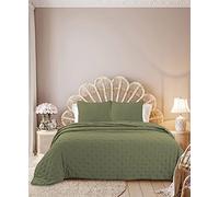 Autrefois Dessus de lit 240 x 260 cm Sixtine Vert Bambou - Effet Peau de pêche - Couvre lit matelassé Doux et léger - Boutis uni 2 Places - Couverture Microfibre - Plaid canapé déco