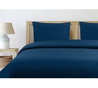 Autrefois Dessus de lit Bleu Cobalt ô - Couvre lit matelassé Doux et léger - Boutis uni 240x260 cm - 2 Places avec Deux taies 65x65cm- Motifs Ronds - Couverture Microfibre