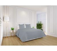 Autrefois Dessus de lit Boutis Coton 260*260 cm + 2 taies 65 * 65 cm Bastidon Gris, Couvre-lit 2 Places Piqué Brodé Uni