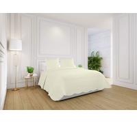 Autrefois Dessus de lit Boutis Coton 260*260 cm + 2 taies 65 * 65 cm Bastidon Ivoire, Couvre-lit 2 Places Piqué Brodé Uni