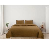 Autrefois Dessus de lit Marron Camel Tahiti, Couvre lit Doux, Boutis uni 240 * 260 cm, 2 Places avec Deux Taies 65 * 65 cm, Motifs Feuilles de Palmier,Couverture Microfibre Léger Toutes Saisons