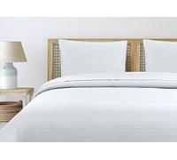 Autrefois Dessus de lit ô Blanc - Couvre lit matelassé Doux et léger - Boutis uni 240x260 cm - 2 Places avec Deux taies 65x65cm- Motifs Ronds - Couverture Microfibre