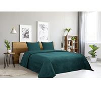 Autrefois Dessus de lit Oasis Bleu Paon - Couvre lit matelassé Doux et léger - Boutis uni 240x260 cm - 2 Places avec Deux taies 65x65cm - Motifs Feuilles de Palmier - Couverture Microfibre