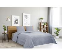Autrefois Dessus de lit Oasis Gris - Couvre lit matelassé Doux et léger - Boutis uni 240x260 cm - 2 Places avec Deux taies 65x65cm- Motifs Feuilles de Palmier - Couverture Microfibre