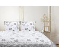 Autrefois Frenchy Gris Boutis Patchwork 230x250 cm avec 2 Taies d'oreiller 65x65 cm, Couvre-lit Matelassé 2 Personnes, Dessus de lit Motifs Cœurs